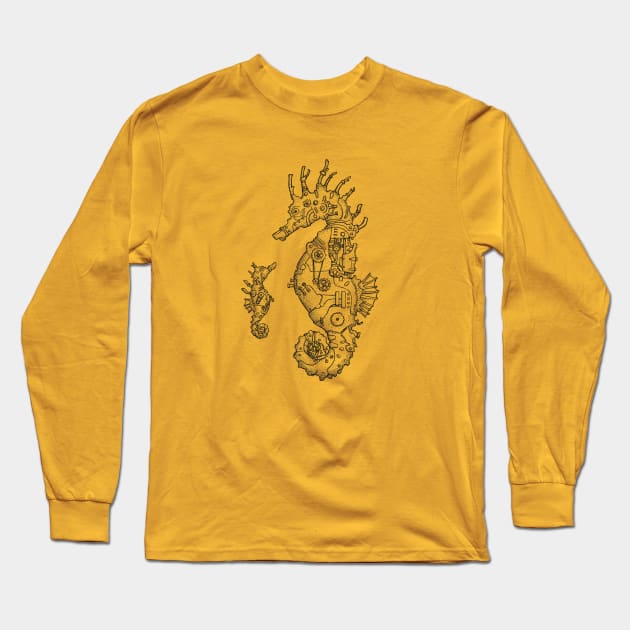 Steampunk Seahorse Long Sleeve T-Shirt by SamDeaconArt